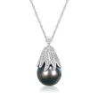10-11mm Black Cultured Tahitian Pearl Pendant Necklace with Diamond Accents in 14kt White Gold
