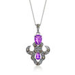 Marcasite and 1.80 ct. t.w. Amethyst Pendant Necklace in Sterling Silver