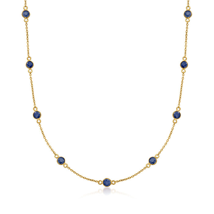 3.10 ct. t.w. Sapphire Station Necklace in 18kt Gold Over Sterling