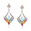 .92 ct. t.w. Multi-Gemstone Drop Earrings with Diamond Accents in Sterling Silver