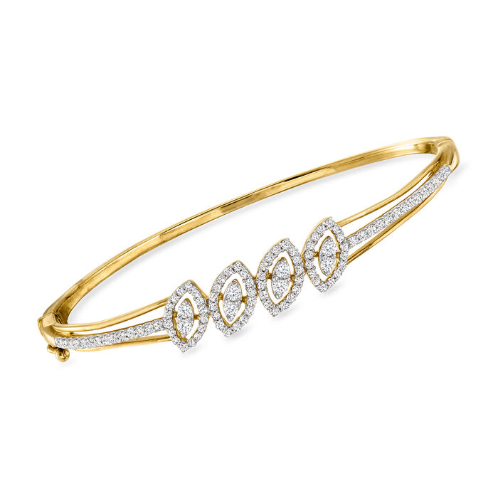 1.00 ct. t.w. Diamond Marquise-Shaped Cluster Bangle Bracelet in 18kt Gold Over Sterling