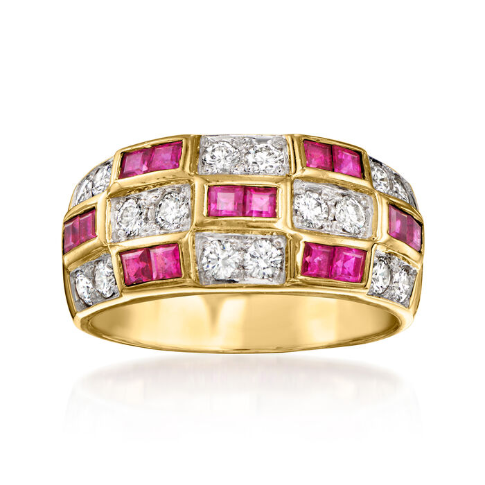 C. 1980 Vintage 1.40 ct. t.w. Ruby and .80 ct. t.w. Diamond Ring in 14kt Yellow Gold