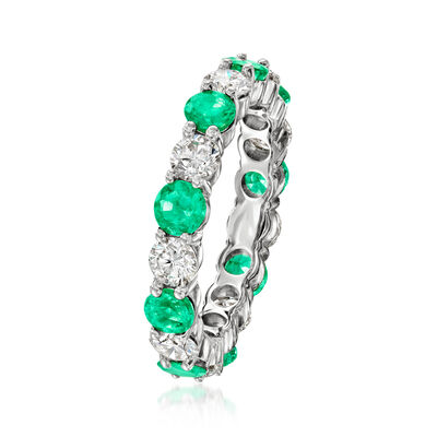 1.80 ct. t.w. Emerald and 1.55 ct. t.w. Lab-Grown Diamond Eternity Band in 14kt White Gold