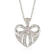 .25 ct. t.w. Diamond Heart Bow Pendant Necklace in Sterling Silver