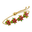 3.60 ct. t.w. Garnet and 1.70 ct. t.w. Chrome Diopside Flower Bolo Bracelet with Citrine Accents in 18kt Gold Over Sterling