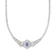 C. 1990 Vintage 3.75 ct. t.w. Diamond and 1.37 Carat Sapphire Graduated Necklace in 14kt White Gold