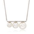 5.5-7.5mm Cultured Pearl Bar Necklace with Diamond Accents in 14kt White Gold