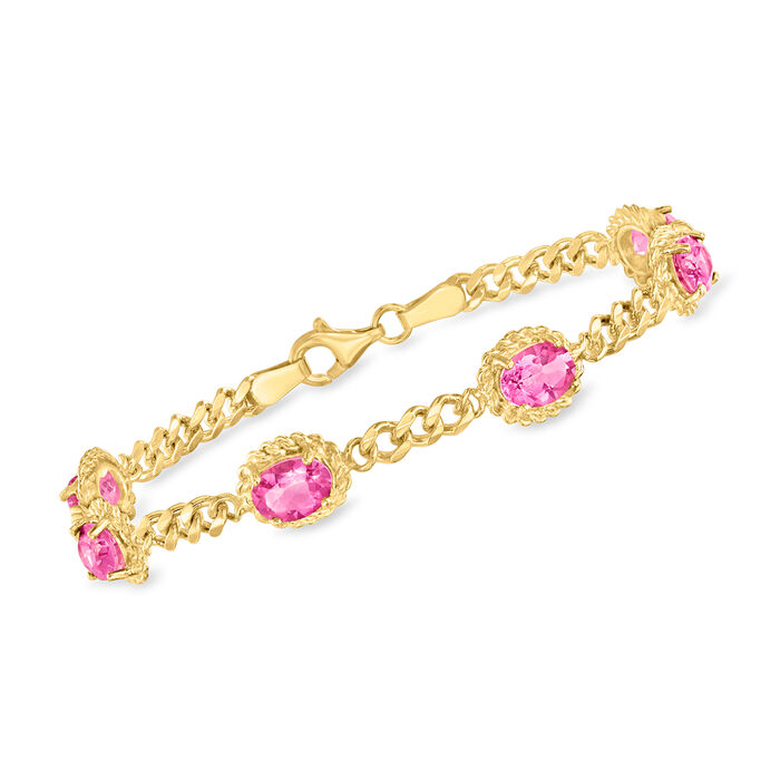 5.00 ct. t.w. Pink Topaz Curb-Link Bracelet in 18kt Gold Over Sterling