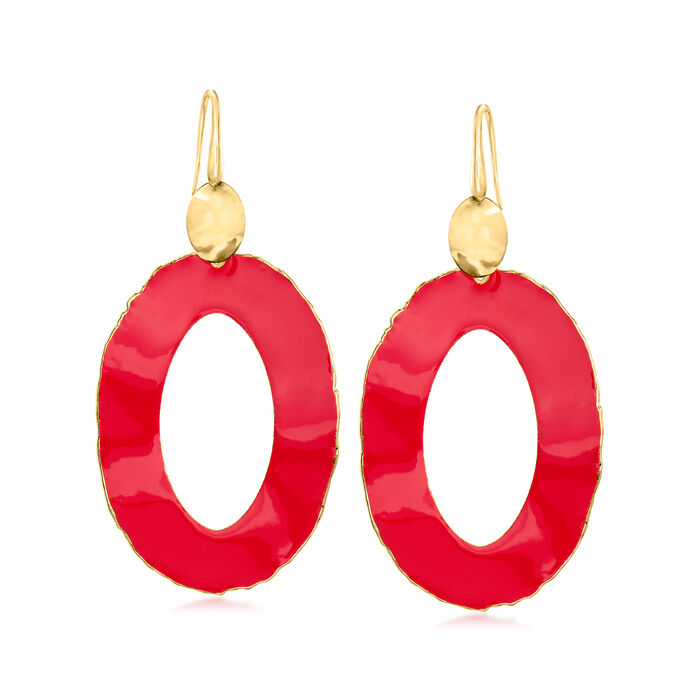 Italian Red Enamel Large Oval Drop Earrings in 18kt Gold Over Sterling