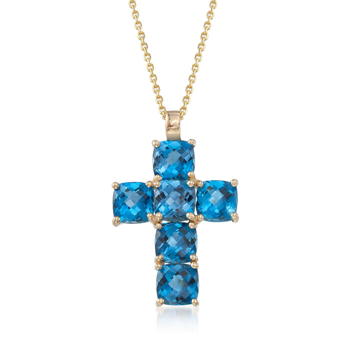 7.25 ct. t.w. London Blue Topaz Cross Pendant Necklace in 14kt Yellow Gold
