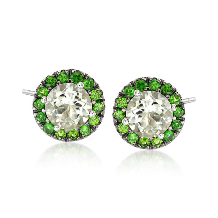 3.70 ct. t.w. Green Prasiolite and 1.10 ct. t.w. Chrome Diopside Stud Earrings in Sterling Silver