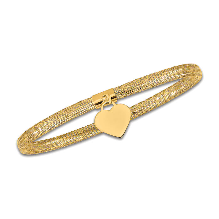 Italian 14kt Yellow Gold Heart Dangle Mesh Bracelet