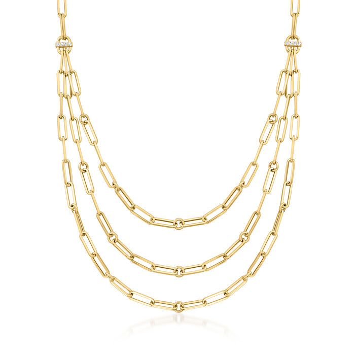 Roberto Coin 18kt Yellow Gold Three-Strand Paper Clip Link Necklace with Diamond Accents