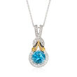 1.90 Carat Blue Zircon and .16 ct. t.w. Diamond Pendant Necklace in 18kt Two-Tone Gold