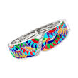 Belle Etoile &quot;Tropicalia&quot; Multicolored Enamel and .30 ct. t.w. CZ Bangle Bracelet in Sterling Silver