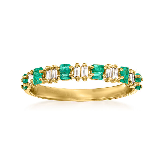 .20 ct. t.w. Emerald and .10 ct. t.w. Diamond Ring in 14kt Yellow Gold