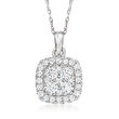 .75 ct. t.w. Diamond Cushion-Shaped Cluster Pendant Necklace in 14kt White Gold