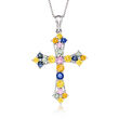 3.80 ct. t.w. Multicolored Sapphire Cross Pendant Necklace with White Topaz Accents in Sterling Silver