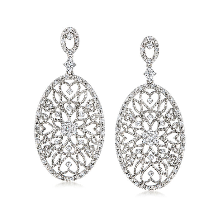 .50 ct. t.w. Diamond Floral Filigree Drop Earrings in 14kt White Gold