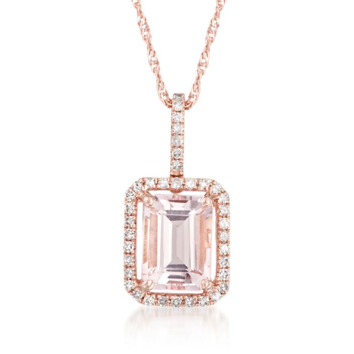 1.40 Carat Morganite Pendant Necklace With .14 ct. t.w. Diamonds in 14kt Rose Gold