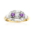 C. 1930 Vintage .15 Carat Diamond and .15 ct. t.w. Amethyst Ring in 14kt Two-Tone Gold