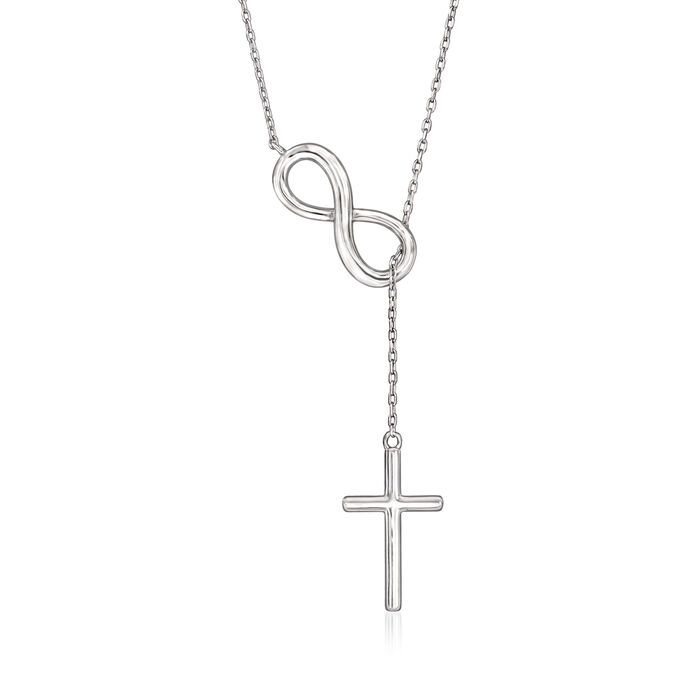 Sterling Silver Cross and Infinity Symbol Drop Necklace