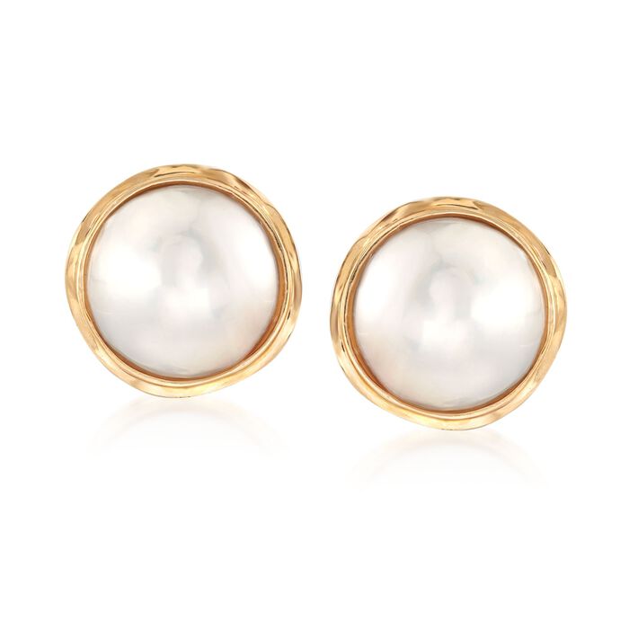 14-15mm Cultured Mabe Pearl Earrings in 14kt Yellow Gold