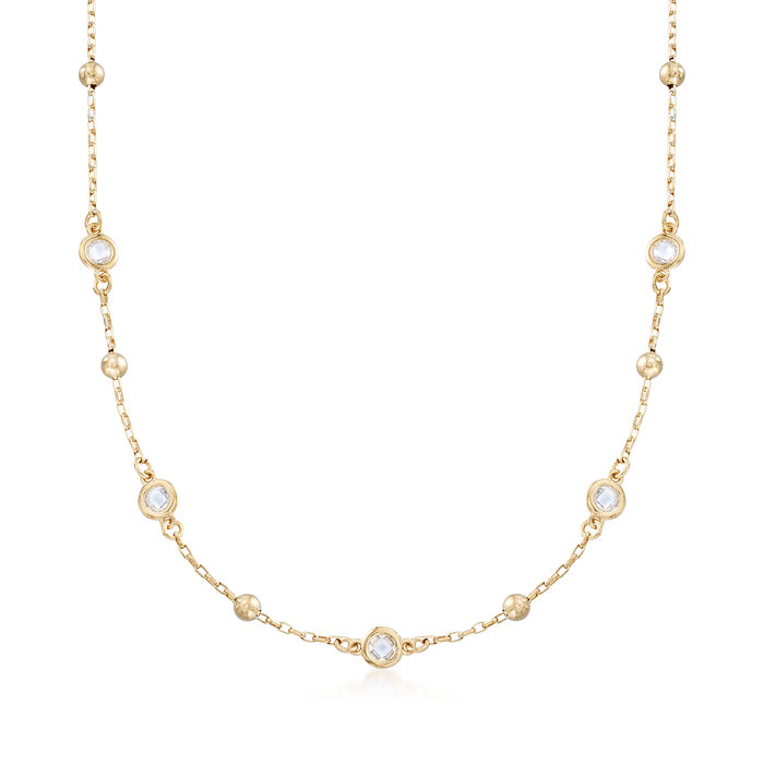 Italian 1.10 ct. t.w. Bezel-Set CZ and 18kt Gold Over Sterling Silver Bead Station Necklace