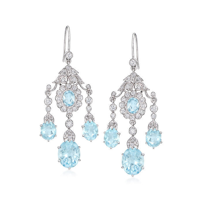 C. 1990 Vintage 12.50 ct. t.w. Aquamarine and 1.50 ct. t.w. Diamond Chandelier Earrings in 18kt White Gold
