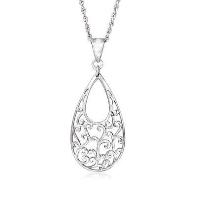 Sterling Silver Filigree Jewelry Set: Drop Earrings and Pendant Necklace