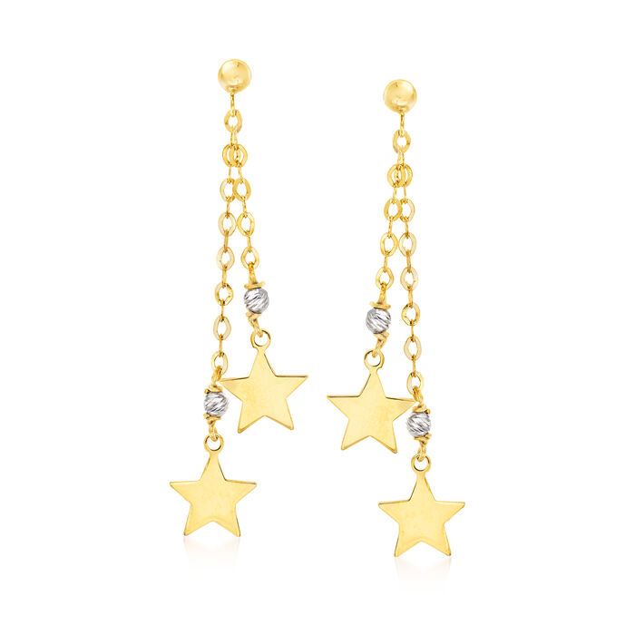 Italian 14kt Two-Tone Gold Star Drop Earrings