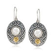7.5-8mm Cultured Pearl Floral Drop Earrings in Sterling Silver and 14kt Yellow Gold