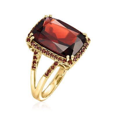 7.00 Carat Garnet and .30 ct. t.w. Red Diamond Ring in 14kt Yellow Gold