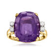 C. 1970 Vintage 8.35 Carat Amethyst Ring with .16 ct. t.w. Diamonds in 14kt Yellow Gold