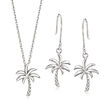 Sterling Silver Jewelry Set: Palm Tree Drop Earrings and Necklace