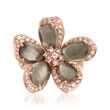 C. 1990 Vintage Piero Milano Gray Moonstone and .75 ct. t.w. Diamond Flower Ring in 18kt Rose Gold