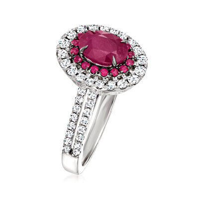 .90 ct. t.w. Ruby and .50 ct. t.w. Diamond Ring in 14kt White Gold