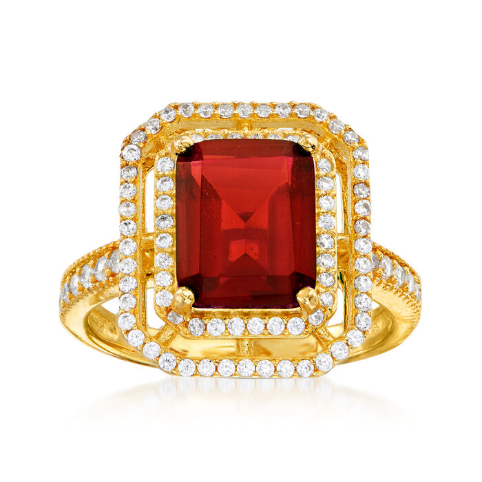 4.25 Carat Simulated Ruby and .40 ct. t.w. CZ Ring in 18kt Gold Over Sterling
