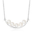5.5-6mm Cultured Pearl Curved Bar Necklace in Sterling Silver