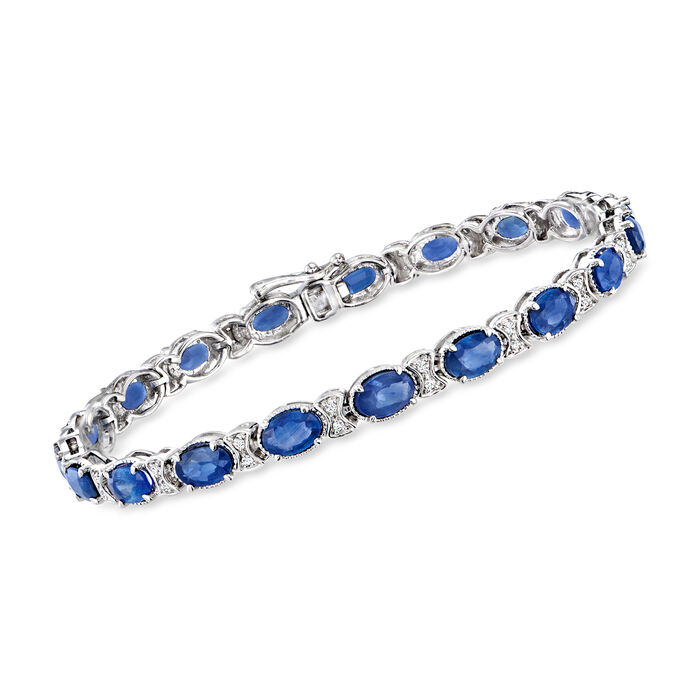 10.00 ct. t.w. Sapphire and .26 ct. t.w. Diamond Tennis Bracelet in 14kt White Gold