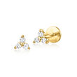Diamond-Accented Three-Stone Flat-Back Stud Earrings in 14kt Yellow Gold