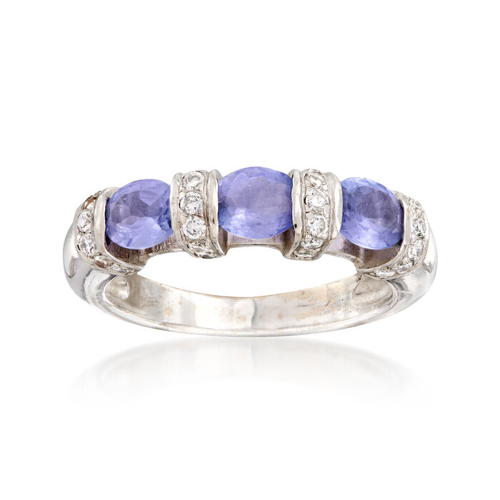 C. 1990 Vintage 1.00 ct. t.w. Tanzanite and .35 ct. t.w. Diamond Ring in 14kt White Gold