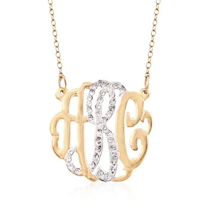 .15 ct. t.w. CZ Personalized Monogram Necklace in Two-Tone Sterling Silver
