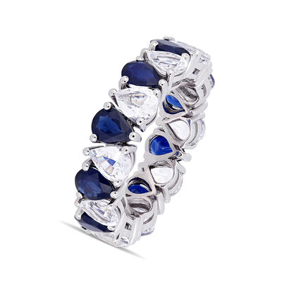 7.20 ct. t.w. White and Blue Sapphire Eternity Band in 14kt White Gold