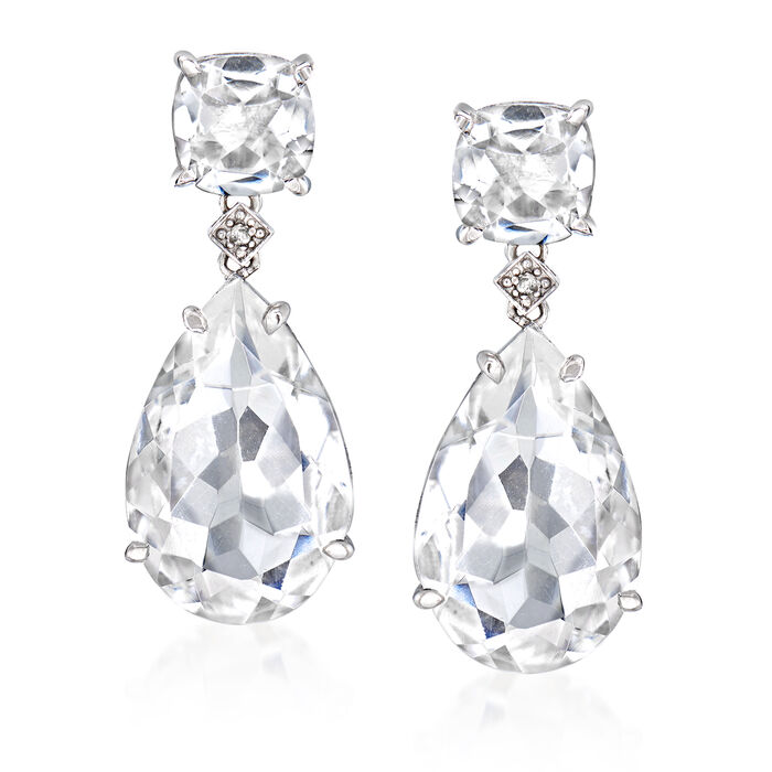 Rock Quartz Teardrop Earrings with Diamond Accents in Sterling Silver