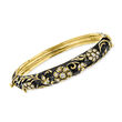C. 1980 Vintage .75 ct. t.w. Diamond and Black Enamel Floral Bangle Bracelet in 14kt Yellow Gold
