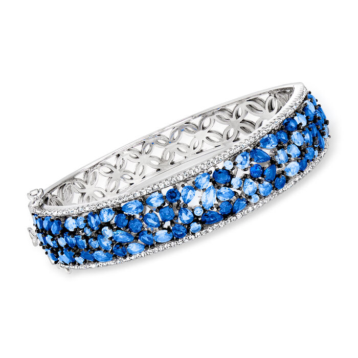 10.80 ct. t.w. Simulated Sapphire and 1.00 ct. t.w. CZ Bangle Bracelet in Sterling Silver