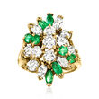 C. 1980 Vintage 2.05 ct. t.w. Diamond and .90 ct. t.w. Emerald Cluster Ring in 14kt Yellow Gold