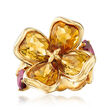 C. 2000 Vintage Chanel 7.00 ct. t.w. Citrine and 1.40 ct. t.w. Rhodolite Garnet Flower Ring in 18kt Yellow Gold