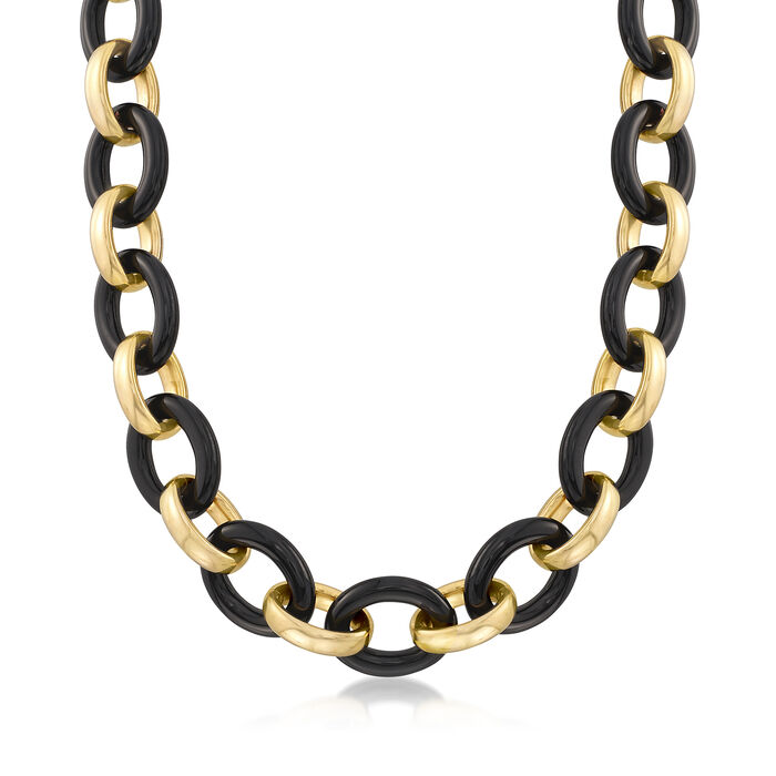 Andiamo 23x18mm Black Onyx Link Necklace with 14kt Yellow Gold Over Resin with Magnetic Clasp